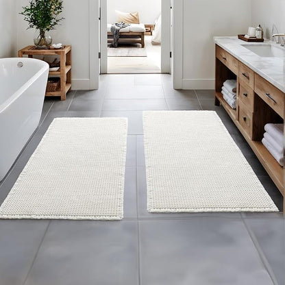 MIULEE Set of 2 Waffle Bathroom Runner Rugs White 2'x4'(24"x48") | Non Slip, Super Absorbent, Washable, Ultra Soft, Boho Bath Mats for Bathroom Hallway Bedroom Laundry Room Kitchen