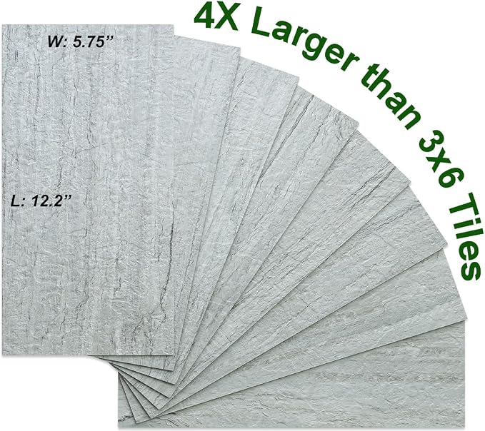 AULIGET 2-Piece Grey Shale Peel and Stick Backsplash Wall Tiles, 6" x 12" PVC Faux Stone Stick on Tiles for Backsplash Kitchen, Bathroom, Laundry Room, Camper, Fireplace