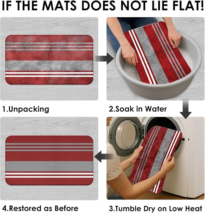 Bathroom Sets with Shower Curtain and Rugs, 4 Pcs, Abstract Stripes | Vintage Modern Burgundy Bathroom Decor Set with Toilet Lid Cover, Non-Slip Bath Mats and Accessories 12 Hooks