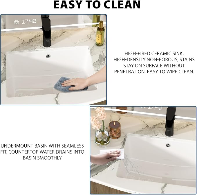 White Undermount Bathroom Sink 20.1"x14.6"Ceramic Basin | Modern Porcelain Under Counter Bathroom Vanity Sink, Interior Bowl 17.9"x 12.4", Rectangular Undermount Basin with Overflow