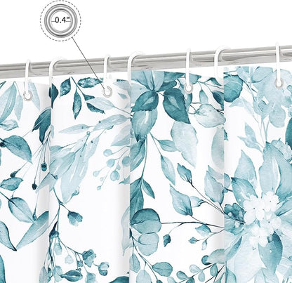 Spa Blue Eucalyptus Shower Curtain, Watercolor Floral Print, 36x72 | Watercolor Plant Leaves Floral Print, Waterproof Fabric Bathroom Decor, Machine Washable, Rustproof Grommets