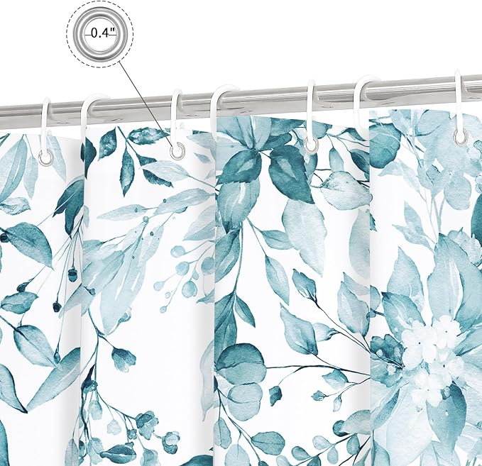 Spa Blue Eucalyptus Shower Curtain, Watercolor Floral Print, 72x78 | Watercolor Plant Leaves Floral Print, Waterproof Fabric Bathroom Decor, Machine Washable, Rustproof Grommets