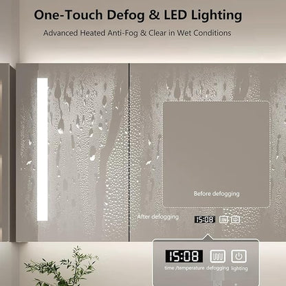 40" Bathroom Vanity with Sink, Single Sink Bathroom Vanity with Smart LED Defog Mirror, Display Time, Ceramic Sink, Soft Closing, Fully Pre-Assembled, Ample Storage, Medicine Cabinet Set