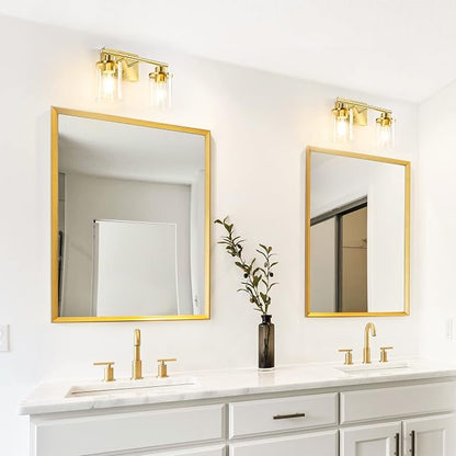 EDISHINE 2-Light Gold Vanity Lights Over Mirror, Modern Wall Sconces, E26 | Clear Glass Shades, Metal Frame with Brushed Brass Finish, Ideal for Powder Room, Vanity Table, Kitchen