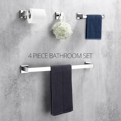 BAGNOLUX Bathroom Hardware Set 4 Pieces, Bath Towel Holder Set SUS304 Stainless Steel, Towel Bar Rack Set for Wall Mounted, Square Bathroom Accessories Set Fixture Heavy Duty Polished Chrome