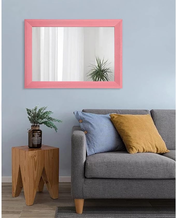 AAZZKANG Rectangle Mirror with Wood Frame Modern Farmhouse Wall Mirrors Decor Large 26"x18" for Bedroom Bathroom Living Room Pink