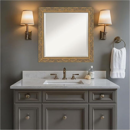 Amanti Art Gold Bathroom Mirror for Over Sink, 24x24 Filigree Gold Square Vanity Mirror, Medium Traditional Frame, Hangs Horizonally and Vertically, Bathroom Wall Decor, Beveled Edge