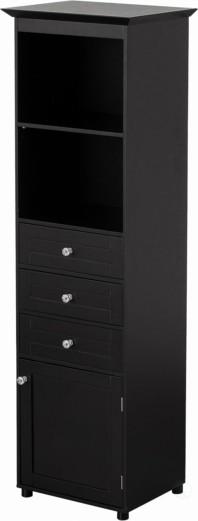 Basicwise Freestanding Storage Cabinet with Shelves Drawers & Door Linen Tower Organizer for Towels Toiletries and Essentials Floor Standing Cupboard for Bathroom Bedroom or Laundry Room, Black
