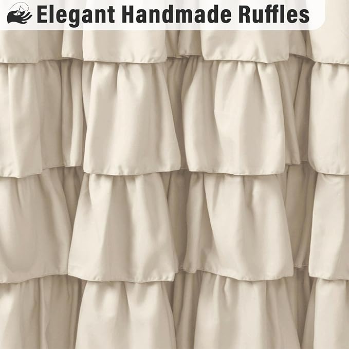 Seasonwood Beige Ruffle Shower Curtain 72x78 Inch Neutral Shower Curtain Button Design Farmhouse Country Style Rustic Decorative Fabric Shower Curtains