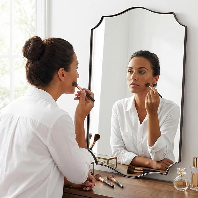 ANDY STAR Brushed Bronze Mirror, 24"x36" Bronze Rectangle Mirror, Bathroom Mirror with Anti-Rust Stainless Steel Metal Frame, Stunning Curved Design Ideal for Home Remodel