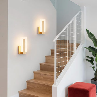 Modern Wall Sconces Set of 2, 3000K Warm White Wall Sconce, Acrylic Gold Wall Lamp, Hardwired Wall Mount Lighting Fixture for Hallway, Bedroom, Study, Living Room Indoor Wall Light
