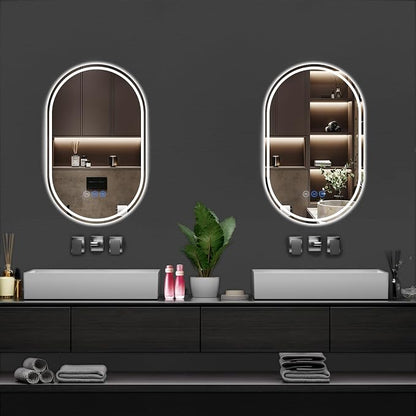 Oval LED Bathroom Mirror, 20"x 33" Frameless Lighted Mirror | LED Mirror with Front Light & Backlit, Anti-Fog, Dimmable Wall Mounted Lighted Mirror, Pill-Shaped Smart Bathroom Mirror