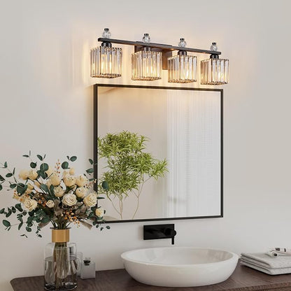 Vanity Lights 4-Light Modern Crystal Vanity Light Sand Black Bathroom Light Fixtures Over Mirror Crystal Bathroom Vanity Lighting Fixtures