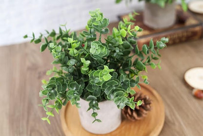 Der Rose 3 Pack Fake Plants Mini Faux Plants for Shelf Classroom Decor | Green eucalyptus, eco-friendly paper pulp pot, adjustable stems, pet child safe, office desk kitchen bathroom decor