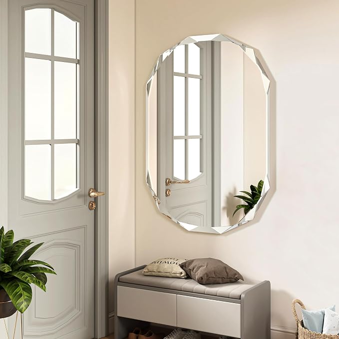 20x30 Inch Bathroom Mirrors for Over Sink, Round Frameless Mirrors for Wall | Beveled Bathroom Mirror, Bathroom Vanity Circle Mirror for Bedroom Living Room Entryway Home Decor
