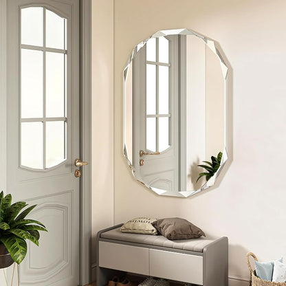 20x30 Inch Bathroom Mirrors for Over Sink, Round Frameless Mirrors for Wall | Beveled Bathroom Mirror, Bathroom Vanity Circle Mirror for Bedroom Living Room Entryway Home Decor