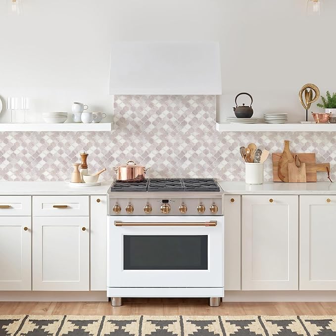 STICKGOO Arabesque Peel and Stick Backsplash, 12”X12” Backsplash Tile for Kitchen Peel and Stick, Self Adhesive Wall Tile Stick on Tiles (Pink Beige White)