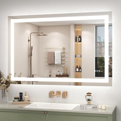 44x30 LED Lighted Bathroom Mirror for Vanity Wall | Front Light and Backlit, Anti-Fog, Memory, 3 Color, Tempered Glass, Dimmable, Rectangular, UL, Horizontal/ Vertical Mounted
