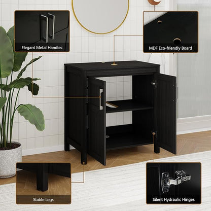 YOURLITE Bathroom Vanity with Sink,30" Black Bathroom Vanity Cabinet with White Ceramic Sink Faucet & Pop Up Drain Set