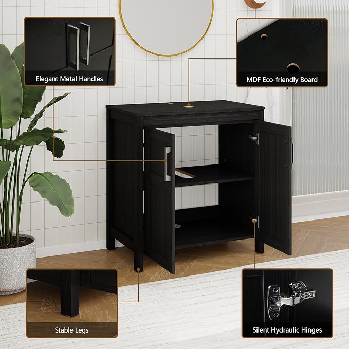 YOURLITE 30" Bathroom Vanity with Sink, Black Bathroom Vanity and Sink Combo with Faucet & Pop Up Drain Set,Traditional Vanity with with Black & Gold Ceramic Sink