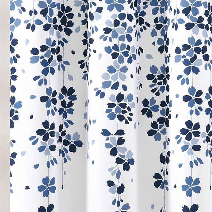 Lush Decor Weeping Flower Shower Curtain 72"W x 72"L White & Navy - Fabric Shower Curtains for Bathroom - Floral Bathroom Curtain - Cottage Core Decor
