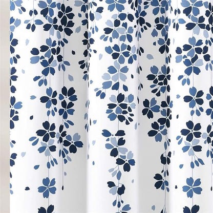 Lush Decor Weeping Flower Shower Curtain 72"W x 72"L White & Navy - Fabric Shower Curtains for Bathroom - Floral Bathroom Curtain - Cottage Core Decor