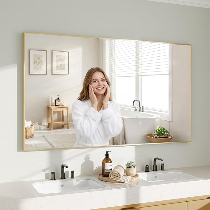 Koonmi Gold Mirrors for Wall, 30x55 Inch Bathroom Mirror, Rectangular Wall Mirror for Living Room Bedroom Bathroom, Hangs Horizontally or Vertically