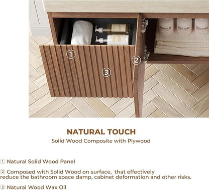 LKTART Floating 48 Inch Bathroom Vanity with Sink, Modern Plywood Wall Mounted Bathroom Storage Cabinet with 2 Doors and 1 Drawer, Roma Travertine-Pattern Sintered Stone Countertop and Ceramic Basins
