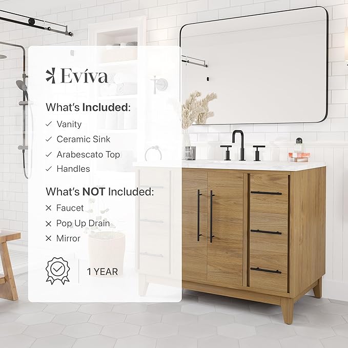 Graham 42 in. Oak Single Sink Bath Vanity with Arabescato Engineered Stone Top and Undermount Porcelain Sink