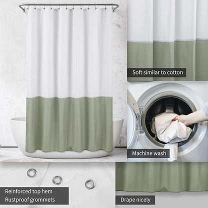 ALYVIA SPRING Waterproof Fabric Shower Curtain or Liner White/Sage, 72x72 | 3 Magnets, Soft Cloth & Hotel Quality, Machine Washable, Light-Weight, Standard Size