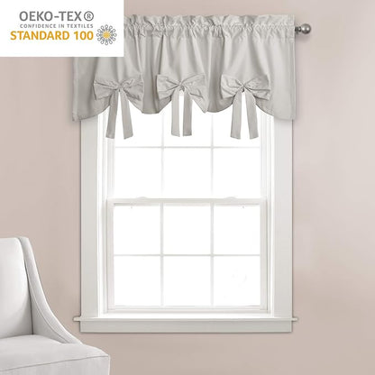 Lush Decor Melody Bow Valance Curtain 52" W x 18" L +3" Light Gray - Bow Curtains - Kitchen Valances for Windows - Coquette Valance Curtains for Bathroom
