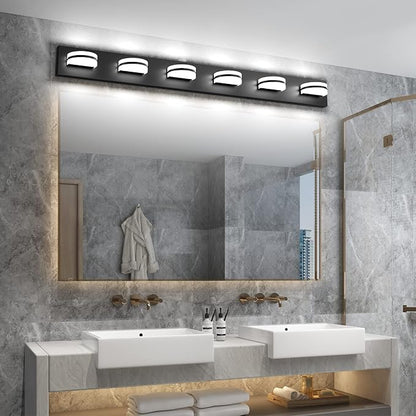 Aipsun 6 Lights Modern Black Vanity Light Up and Down Black LED Vanity Light Fixtures Bathroom Wall Light Over Mirror 6000K