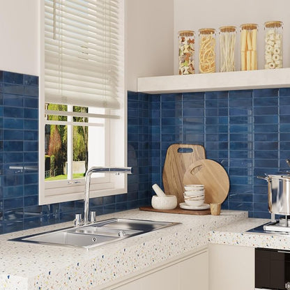 CRE8TIVE 16 Sheets Straight Linear Peel and Stick Tile for Bathroom Kitchen Backsplash Tiles Peel and Stick on Blue Tile Self Adhesive Rectangular Subway Tiles for Laundry Room Shower Walls 12"x12"
