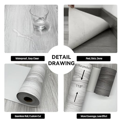 Wood Grain Peel and Stick Floor Tiles – 11.8” Width, Full Roll Length of 118" – Versatile Design for Any Space, Light Color Self Adhesive Vinyl Flooring, Waterproof and Non-Slip Features