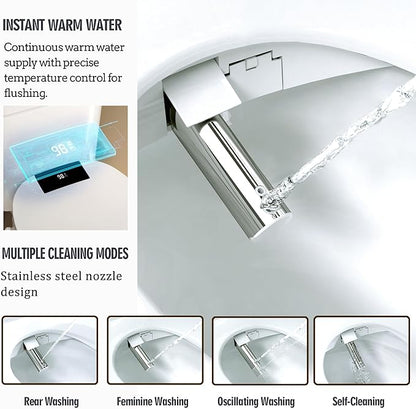 Bidet Toilet Seat with Remote Control, Electronic Heated Bidet Seat with Adjustable Warm Water and Pressure, Warm Air Drying, Display Screen, Night Light, Slow Closed Toilet Lid, Elongated