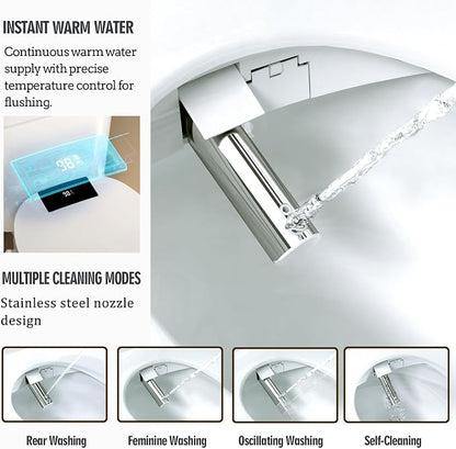 WLJBIDET Toilet Seat Bidet with Warm Water and Drying, O80KR - Round | Remote Control, Multiple Cleaning Modes, Adjustable Temperature, Soft Close Lid, LED Display, Nightlight