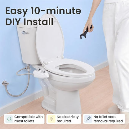 LUXE Bidet NEO 120 PLUS - Patented Non-Electric Bidet Attachment, Chrome | Non-Electric, Single Nozzle, Slide-In Install, 360° Self-Clean, EZ-Lift to Clean, Rear Wash