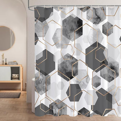 Litabel Extra Long Geometric Shower Curtain for Bathroom, 72x84 | Extra Long Modern Minimalist Shower Curtais, Grey Geometric Art Print Abstract Waterproof Bath Curtain