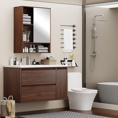 36-inch Luxury Bathroom Vanity with Sink, Stunning Walnut Finish, 2 Large Drawers & Hidden Storage, Invisible Handles, Moisture-Resistant. Ideal for Bathroom remodel and Upgrade.