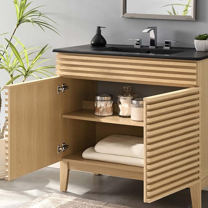 Modway Render 36" Bathroom Vanity in Oak Black