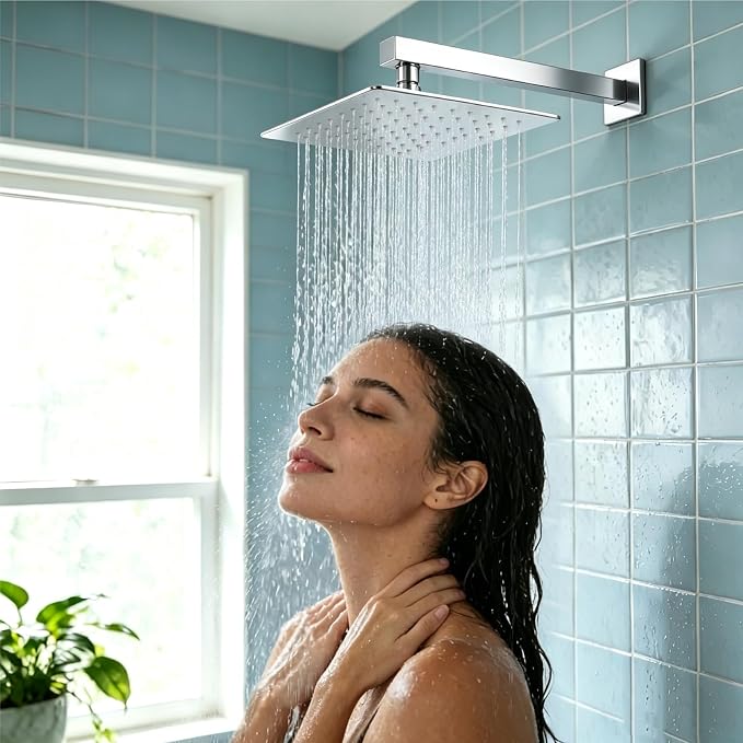 Midanya Square Rain Shower Head,High Pressure,Polish Chrome 12 Inch | 360°Swivel,Ceiling or Wall Mount,Waterfall Full Body Coverage,Bathroom Remodel,Stainless Steel Large Rainfall Shower Head