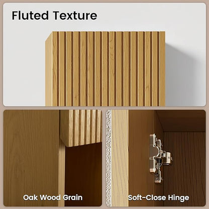 14" Floating Bathroom Storage Cabinet, Modern Wall Cabinets with Soft-Closing Door & Open Shelf, Bathroom Side Cabinet for Small Spaces, Apartment, Oak