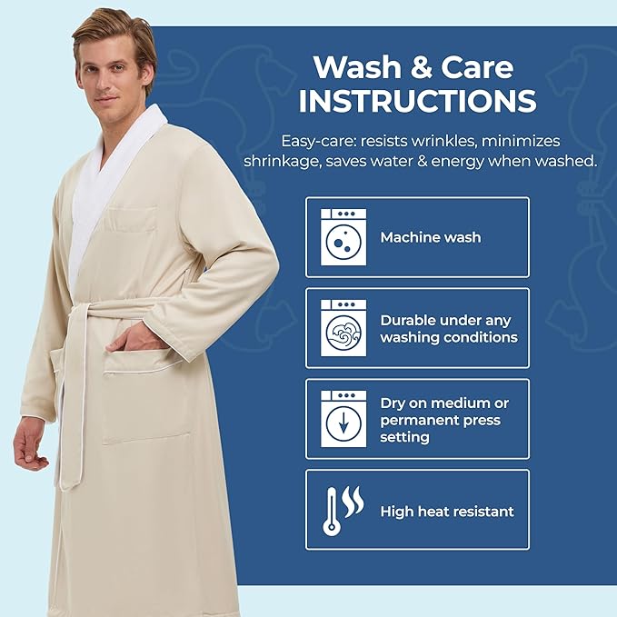MONARCH Unisex Plush Lined Microfiber Bath Robe - Soft Shell with Polyester Lining, Resort-Grade Hotel & Spa Robe with Pocket