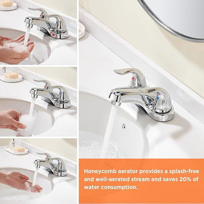 Bathroom Sink Faucets 2/3 Hole,Chrome Plating Dual Handles 4 inch Plastic Plating Over Bathroom Faucet with Pop-up Drain and 2 Supply Hoses for Apartment Rvs Sink Vanity