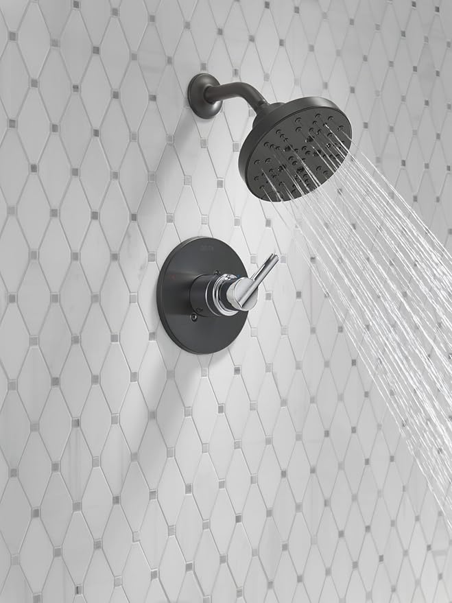 Delta Nicoli 14 Series H2Okinetic Shower Faucet Set, Matte Black/Chrome Shower Head and Handle Set, Valve Trim Kit, Matte Black/Chrome 142749-CS (Shower Valve Included)