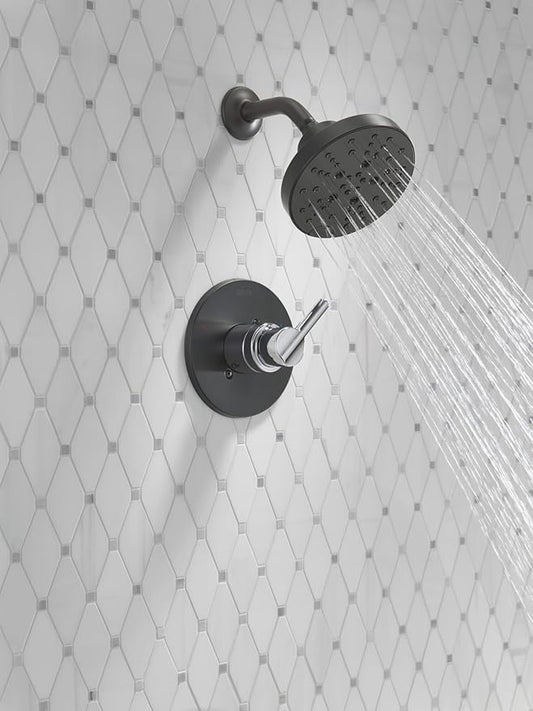 Delta Nicoli 14 Series H2Okinetic Shower Faucet Set, Matte Black/Chrome Shower Head and Handle Set, Valve Trim Kit, Matte Black/Chrome 142749-CS (Shower Valve Included)