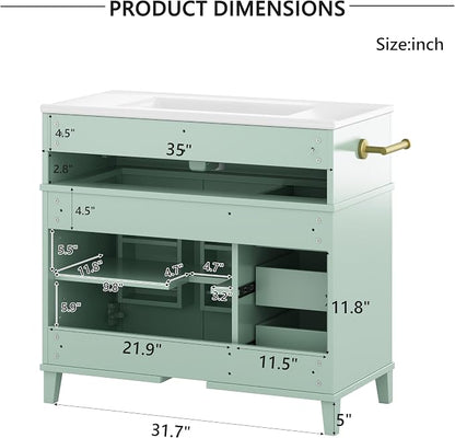 Bellemave 36" Bathroom Vanity with Sink, Bathroom vanities, Green Bathroom Vanity with Drawers, Sink Cabinet, Sage Green, 36Inch