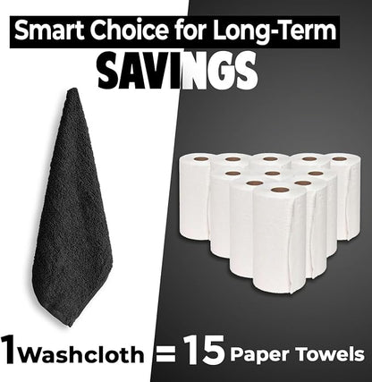 DAN RIVER 12 Pack Cotton Wash Cloths Set for Showering [12x12] Black | Lighter Weight, Quick to Dry, Super Soft & Absorbent Face Towels, Hotel Quality, Perfect for Bathroom, Gym, Spa