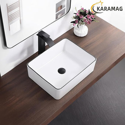 White Vessel Sink,Rectangle 19"x15" Bathroom Sink Above Counter Porcelain Ceramic Small Sink Bowl Ceramic Vessel Sinks for Bathrooms