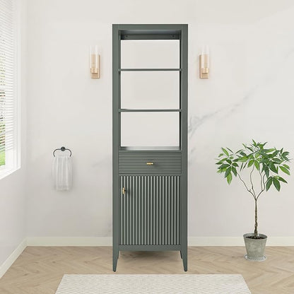 HOMEBEYOND Bathroom Vanity with Storage Cabinet & Shelves, Free-Standing Vanity with Soft-Closing Doors, Golden Brushed Handware, Vintage Green
